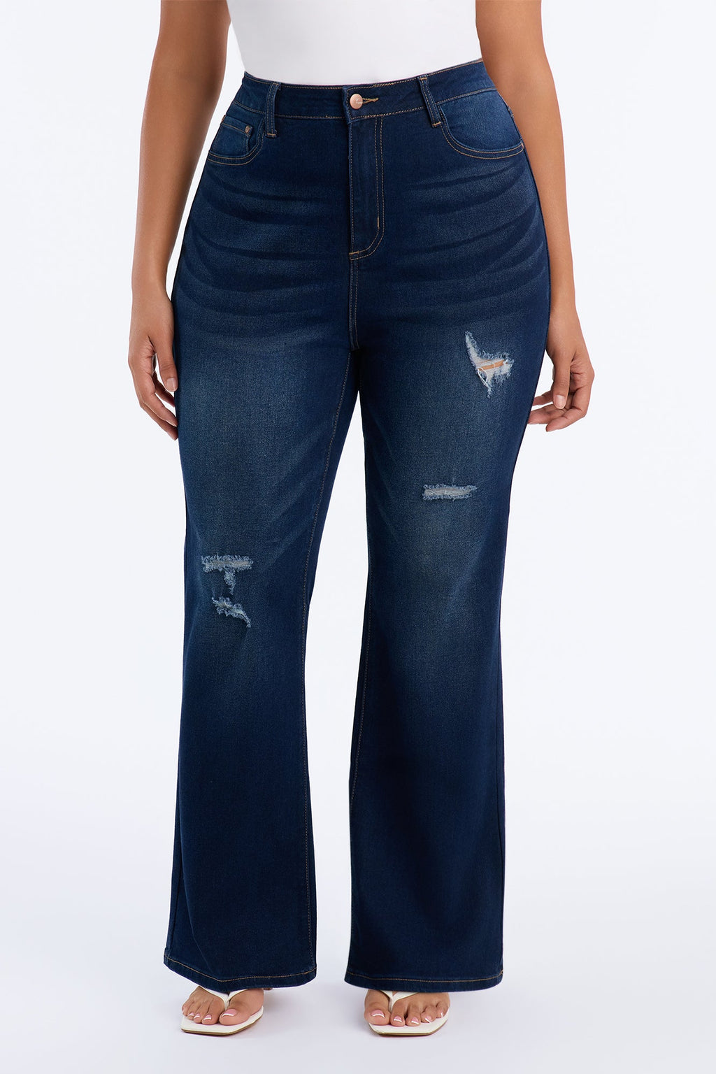 Jean court bootcut déchiré taille haute End Of Story - Délavage foncé