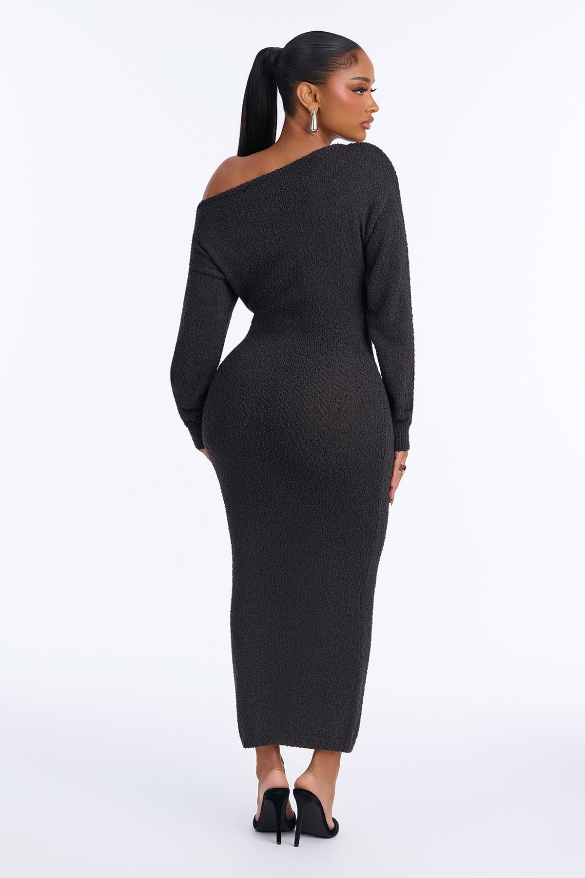 Robe pull longue Upgrade You à manches longues - Charbon