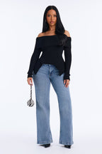 Pull Delia à basque et épaules dénudées - Noir