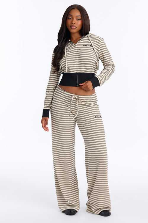 Ensemble Pantalon Rayé Taille Basse "Call Me" - Crème/combo