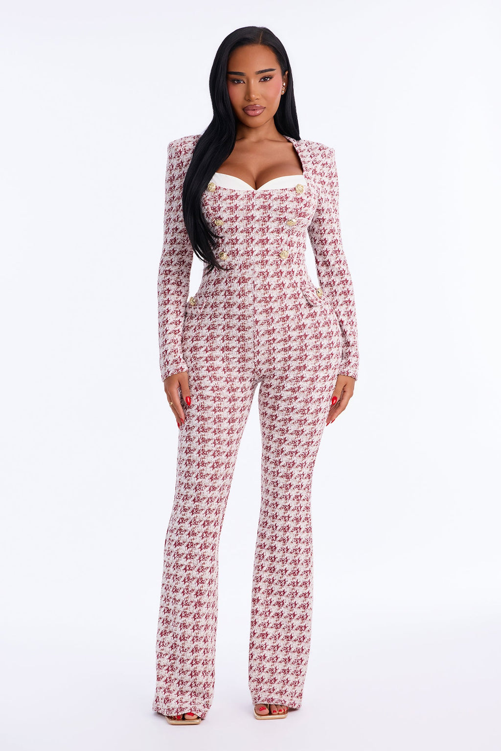 Combinaison pantalon évasé pied-de-poule en promotion - Bordeaux