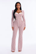 Combinaison pantalon évasé pied-de-poule en promotion - Bordeaux