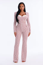 Combinaison pantalon évasé pied-de-poule en promotion - Bordeaux