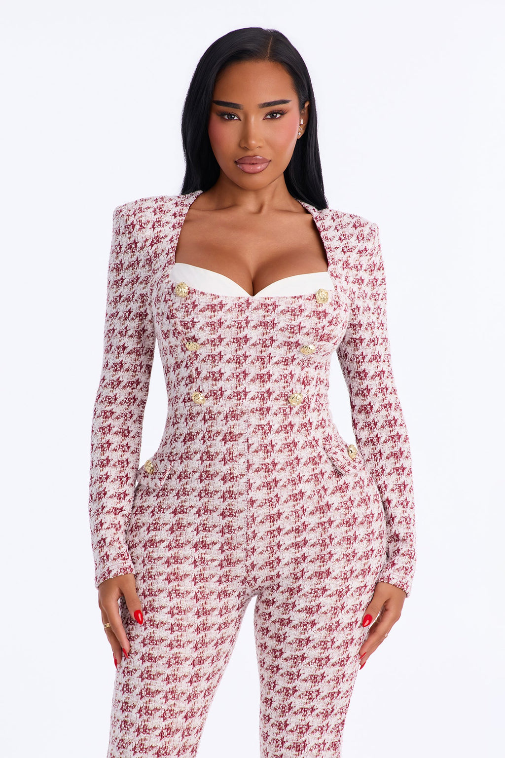 Combinaison pantalon évasé pied-de-poule en promotion - Bordeaux
