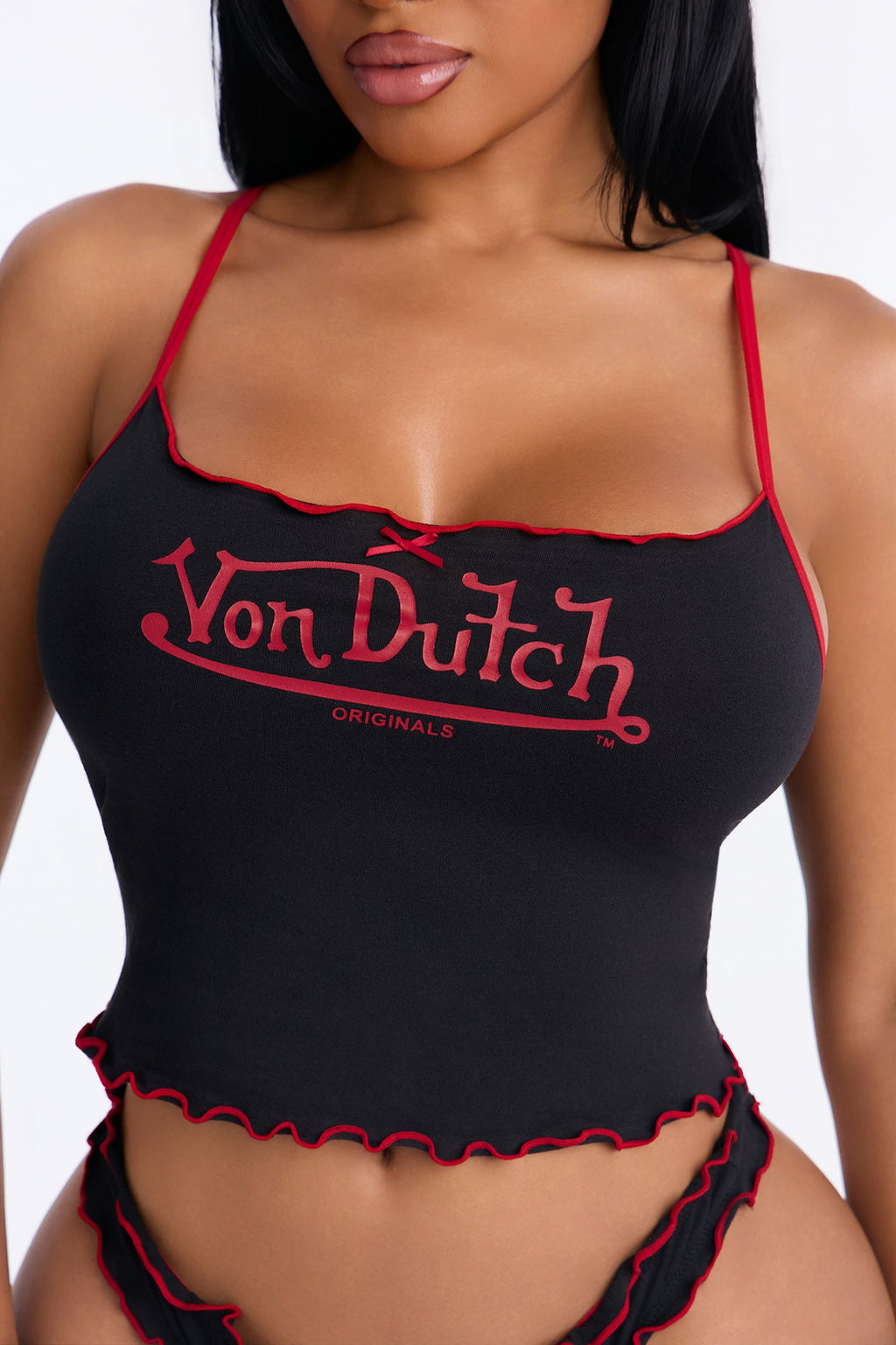 Ensemble 2 pièces caraco Von Dutch Lacy Trim Lettuce Edge - Noir/Rouge