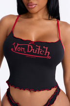 Ensemble 2 pièces caraco Von Dutch Lacy Trim Lettuce Edge - Noir/Rouge
