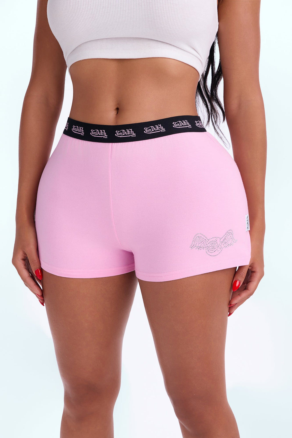 Short boxer Von Dutch à strass - Rose