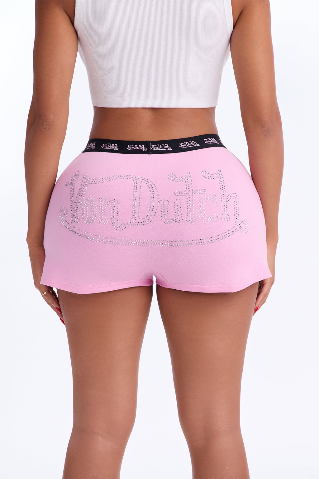 Short boxer Von Dutch à strass - Rose
