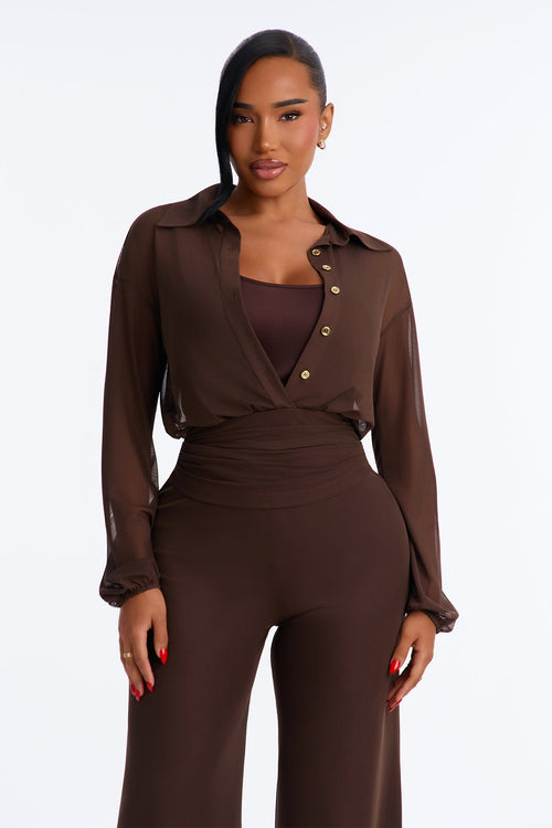 Ensemble pantalon et haut en maille Chloe - Marron