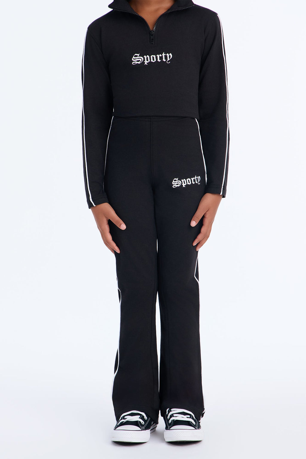 Mini-pantalon évasé brodé "Sporty Girl" - Noir/Blanc