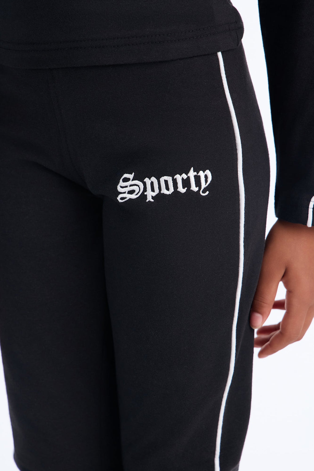 Mini-pantalon évasé brodé "Sporty Girl" - Noir/Blanc