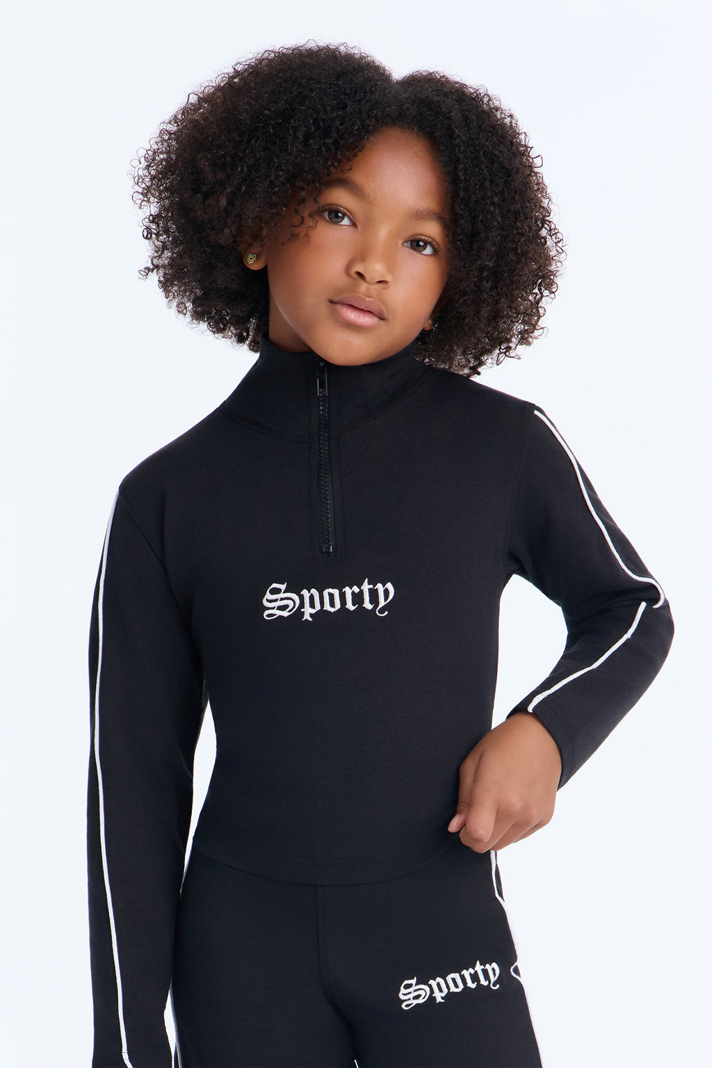 Haut brodé Mini Sporty Girl - Noir/Blanc
